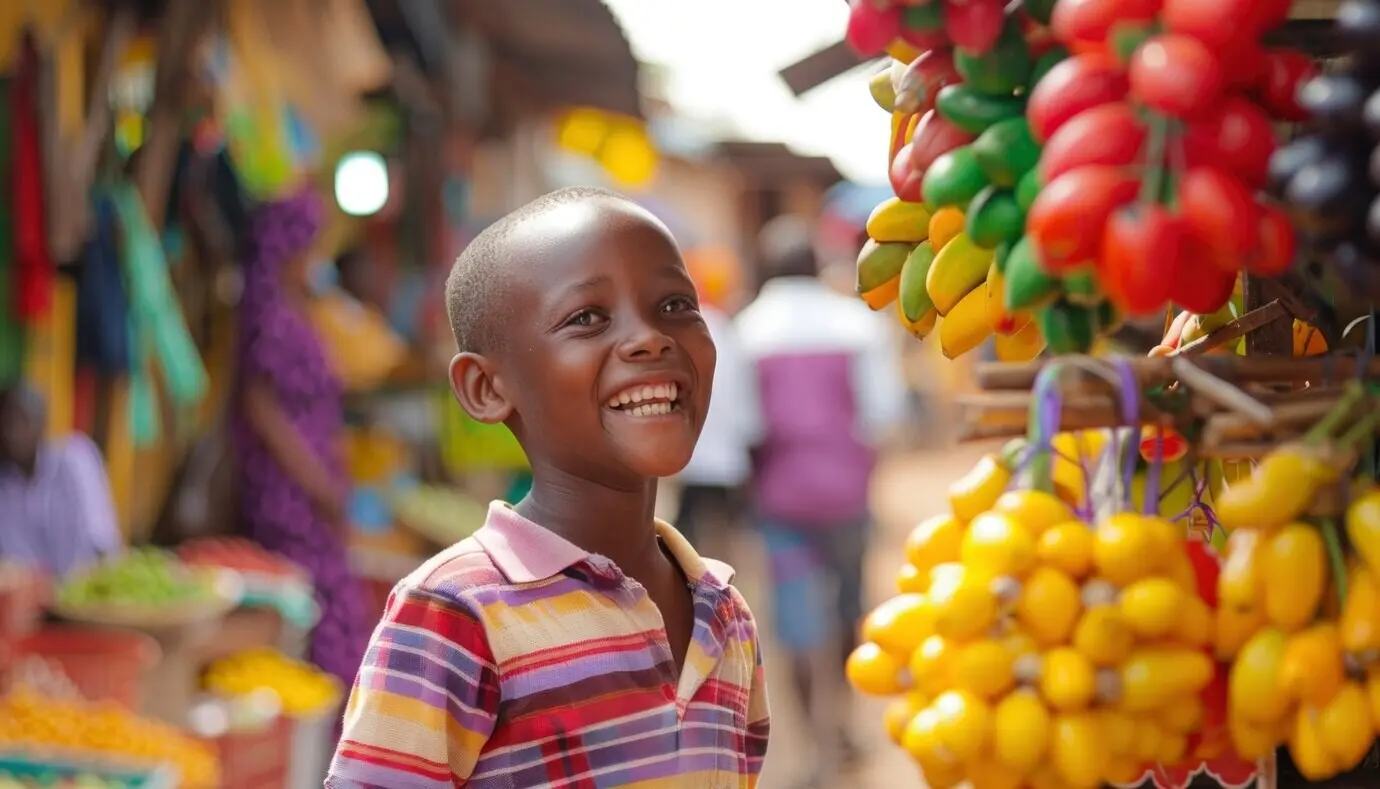 Afrikanisches Kind auf einem Marktplatz